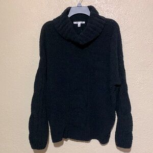 Seven 7 Sweater L Black Stretchy Chunky Pullover Turtleneck Polyester